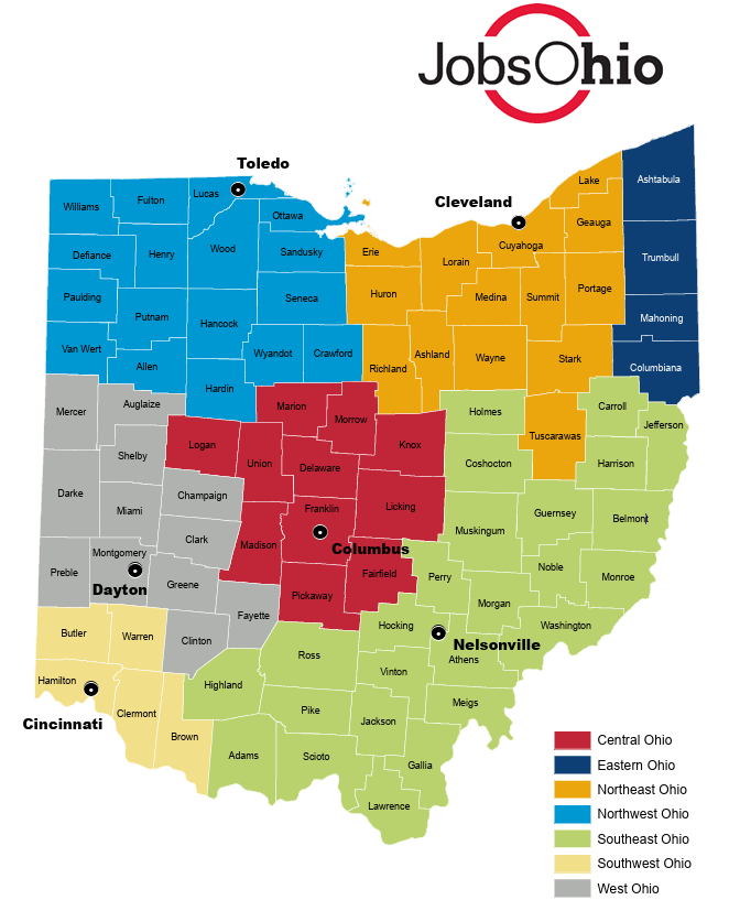 Map of Jobs Ohio Regions